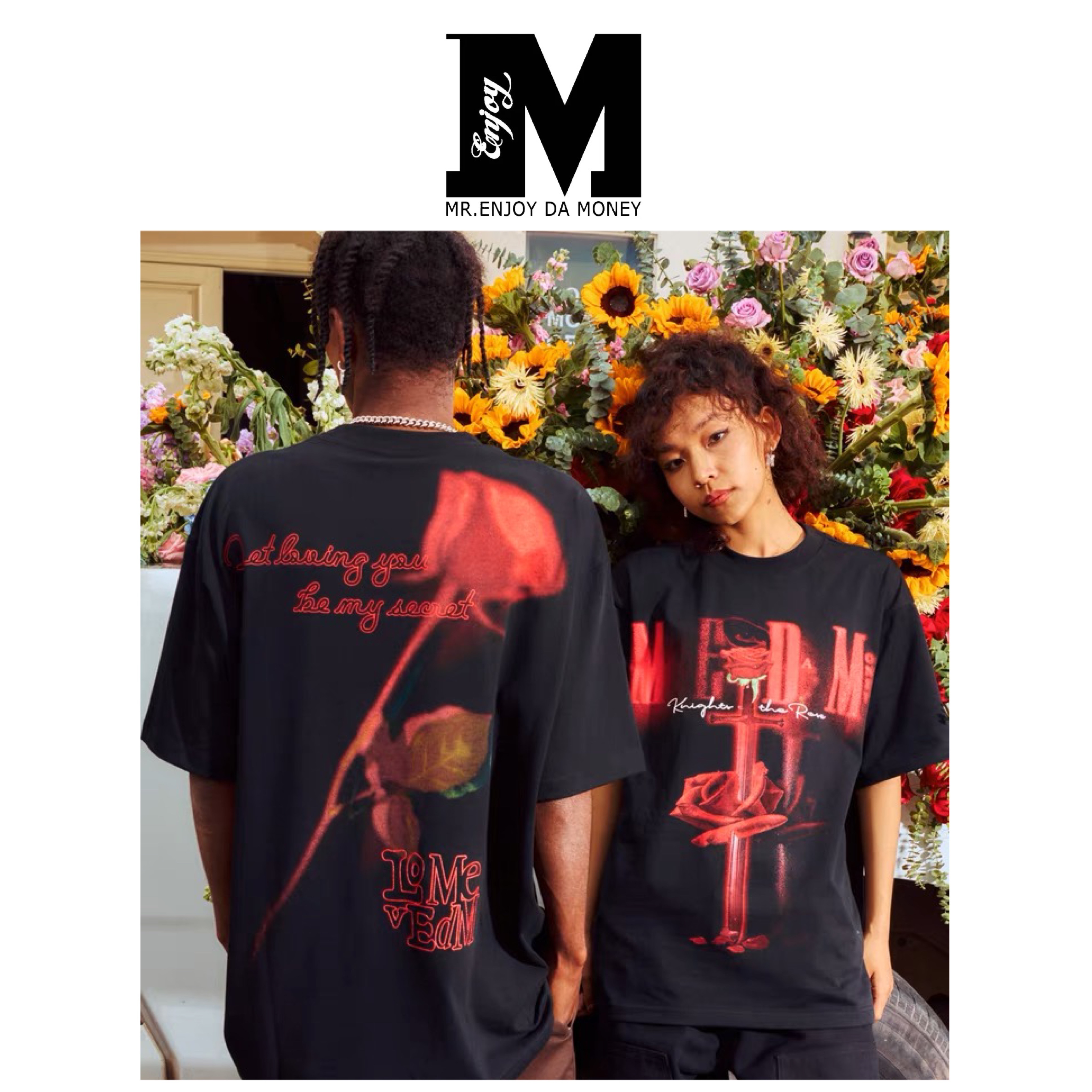 ★MEDM★ユニセックス Red rose ロゴ オーバーTシャツ/送料込