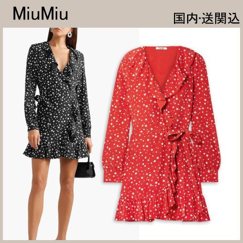 VIP★MIU MIU シルククレープ ミニドレス ワンピース ラッフル付