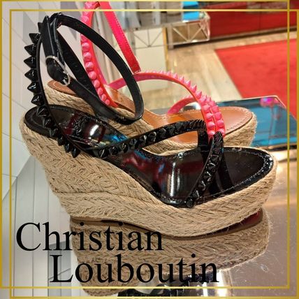 Christian Louboutin Platform & Wedge Open Toe Platform Casual Style Blended Fabrics Studded