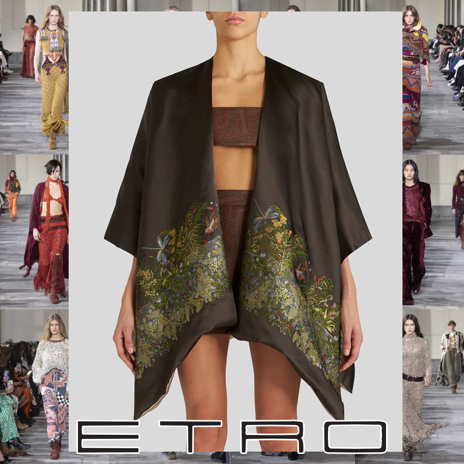 ETRO ジャカード ランドスケープ バタフライ ケープ カーキ