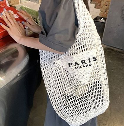 トートバッグ ロゴ メッシュ かぎ編み ネット 全4色 韓国 b3709