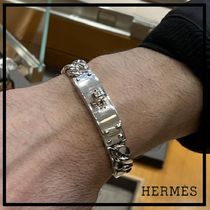 HERMES Unisex Chain Plain Silver Logo Metallic Bracelets