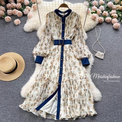 レディース 韓国 ワンピース 花柄 シフォンドレス レトロ c634