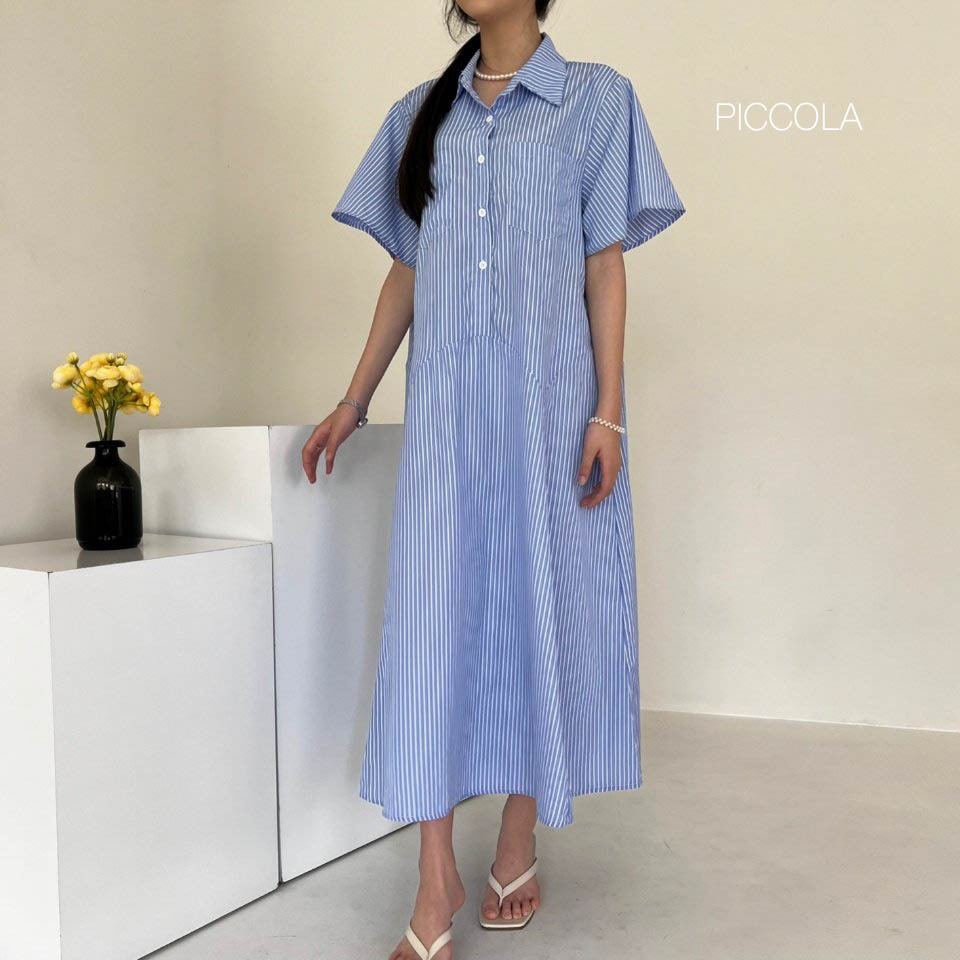 楽天市場店 Piccola 2色 ストライプロングワンピース【送料関税込