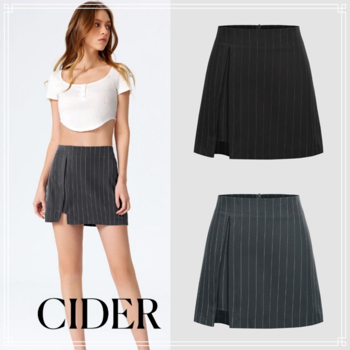 【Cider】ストライプ ハイウエスト ミニスカート