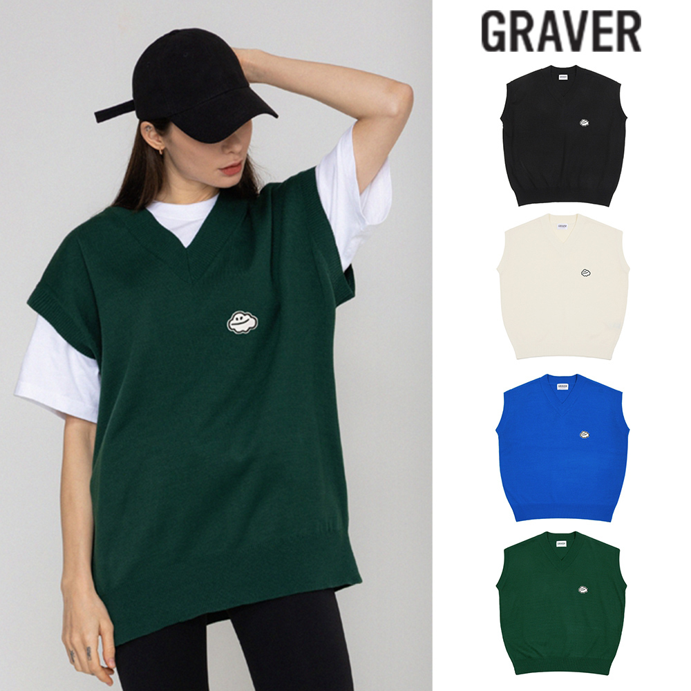 【GRAVER】23SS★ Cloud Smile Embroidery Knit Vest