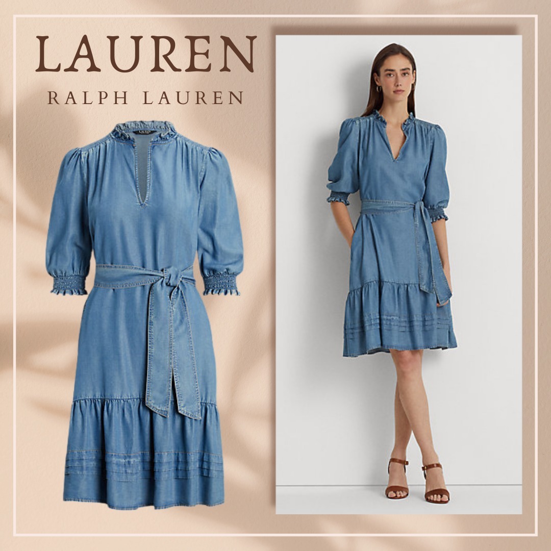 NEW【Lauren Ralph Lauren】ベルト付 デニム パフスリーブドレス