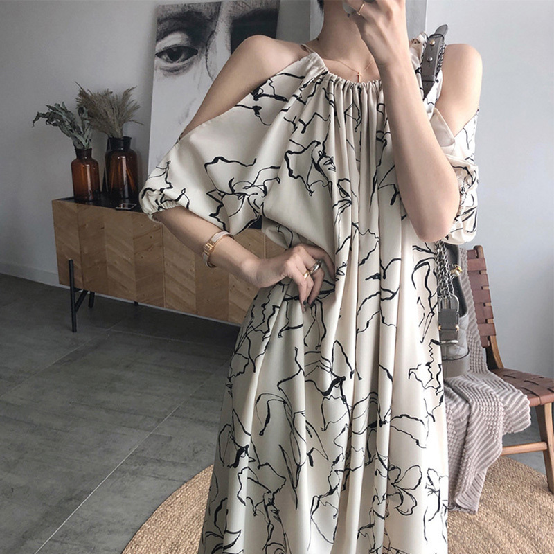 オフショルダー ワンピース モノトーン ベルト付 上品 韓国 S~XL