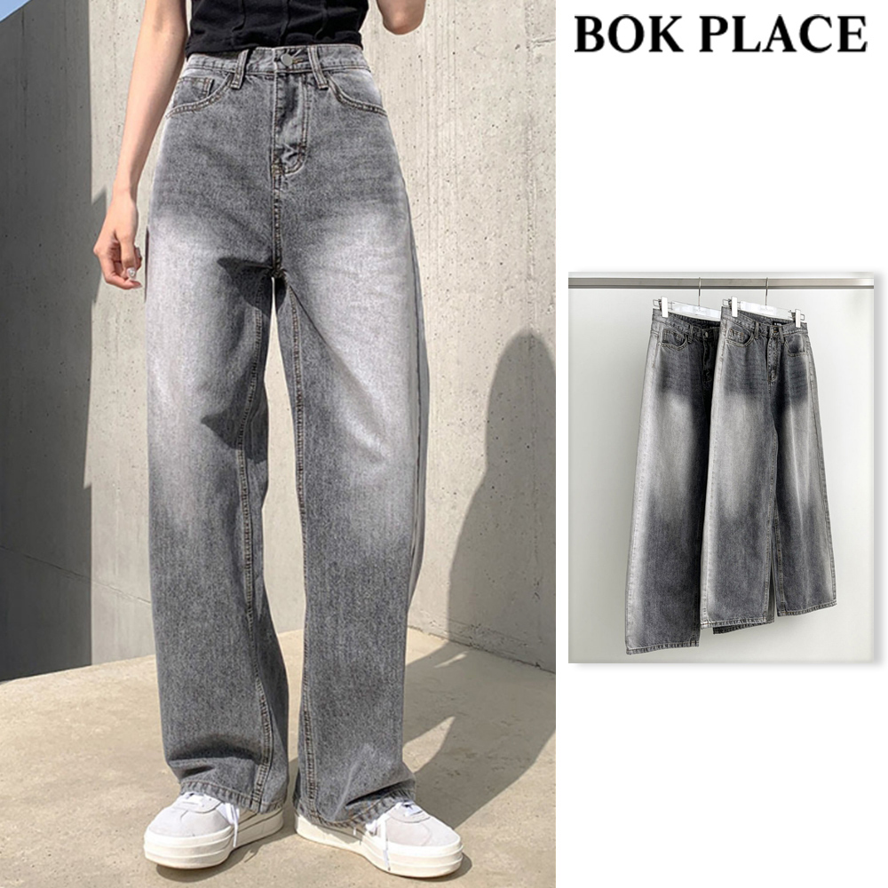 【BOK PLACE】Gray Washing Wide Pants Denim Pants y2k XL size