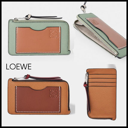 LOEWE Coin Cases Unisex Calfskin Bi-color Plain Small Wallet Logo Card Cases