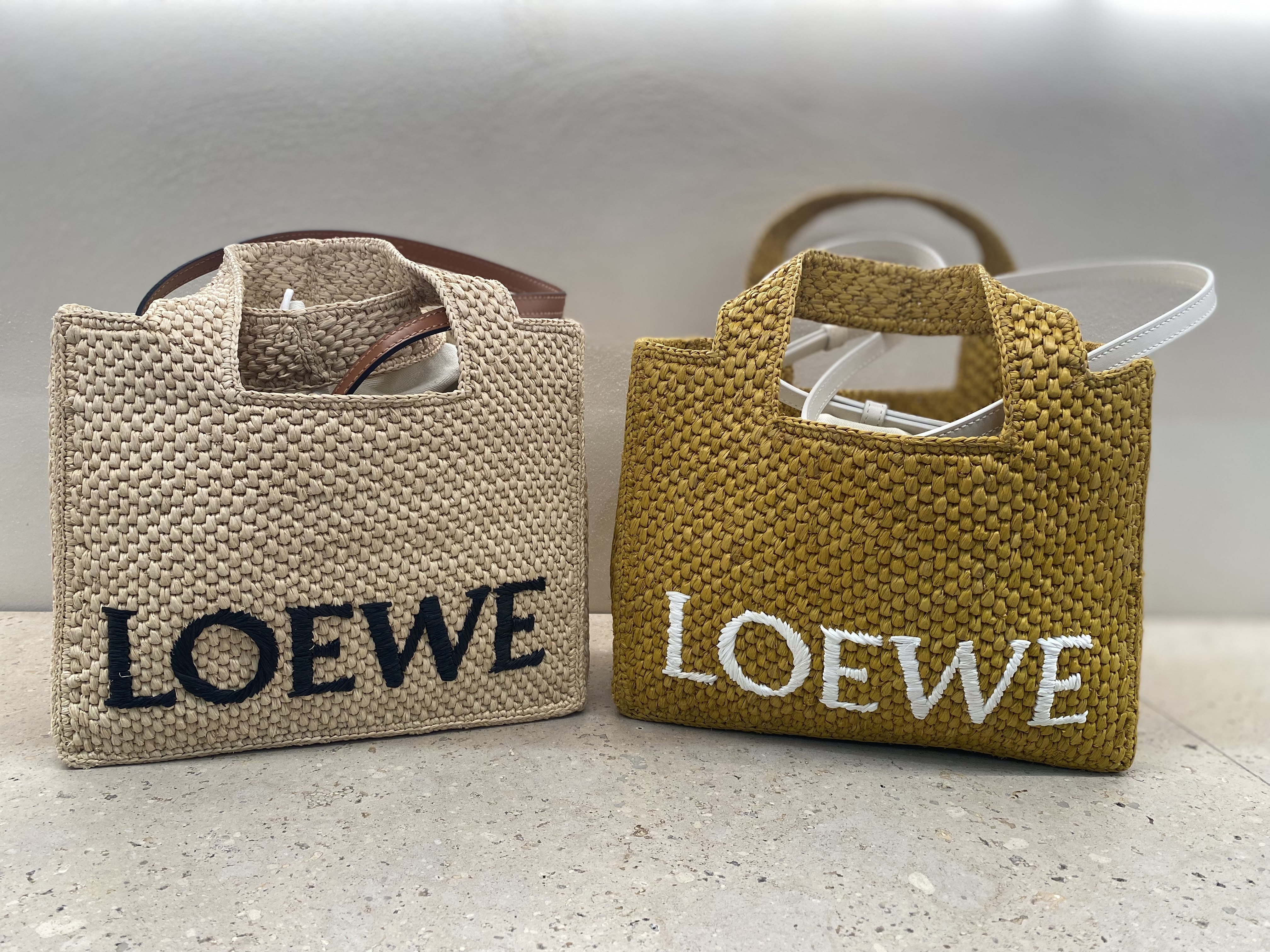 Small LOEWE Font Tote in raffia Black - LOEWE