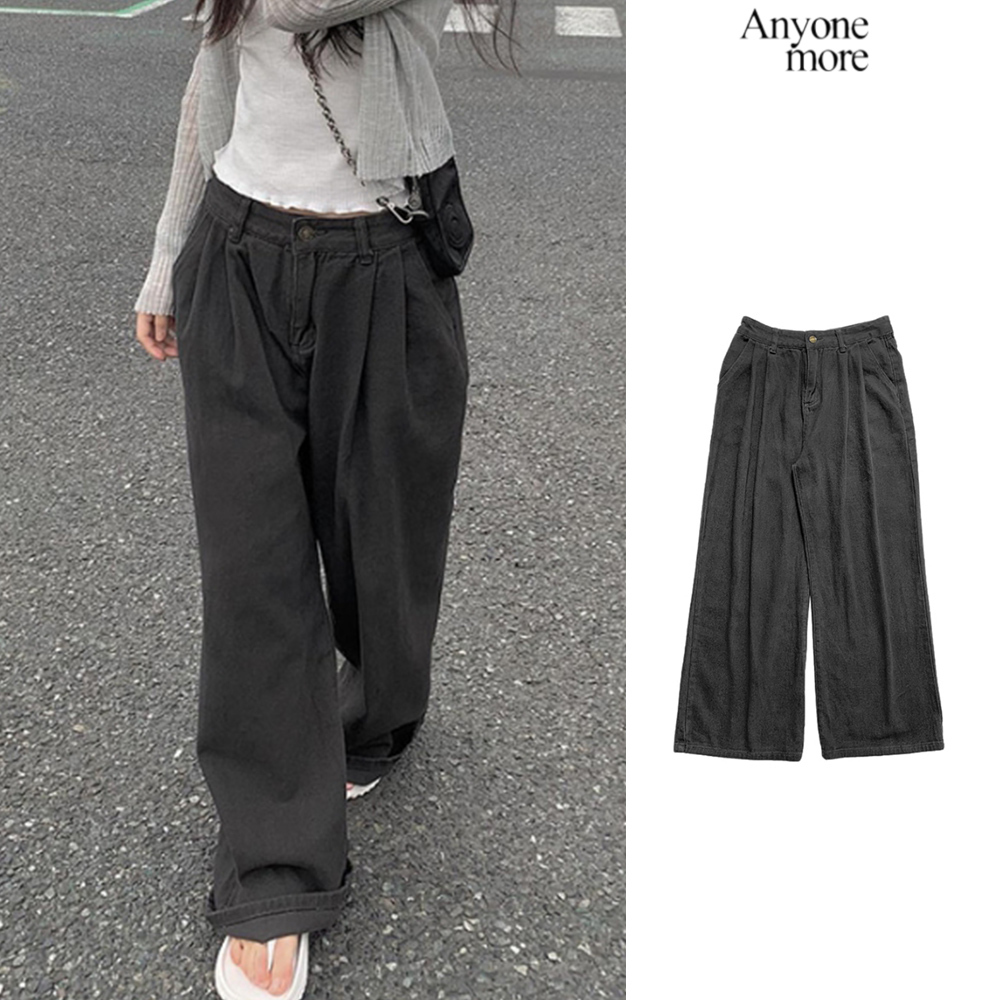 【Anyone more】Purea Charcoal Long Wide Pants