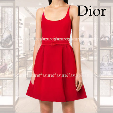 Christian Dior Dresses Short Wool Silk Sleeveless Flared Plain Party Style