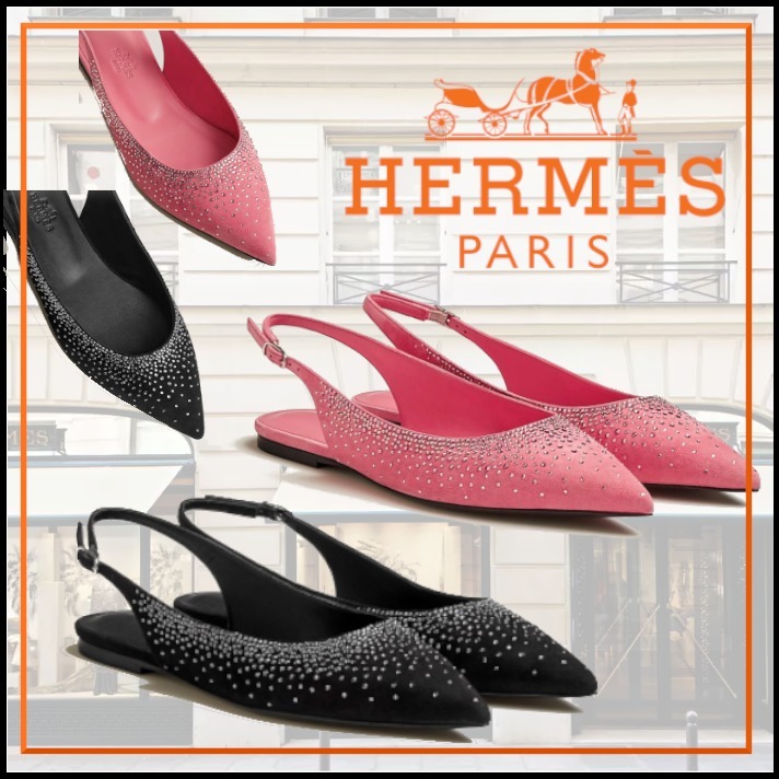 ラインストーンがキラキラHermes\tBrillante フラットパンプス