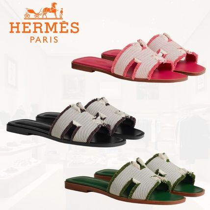 HERMES More Sandals Casual Style Blended Fabrics Street Style Leather