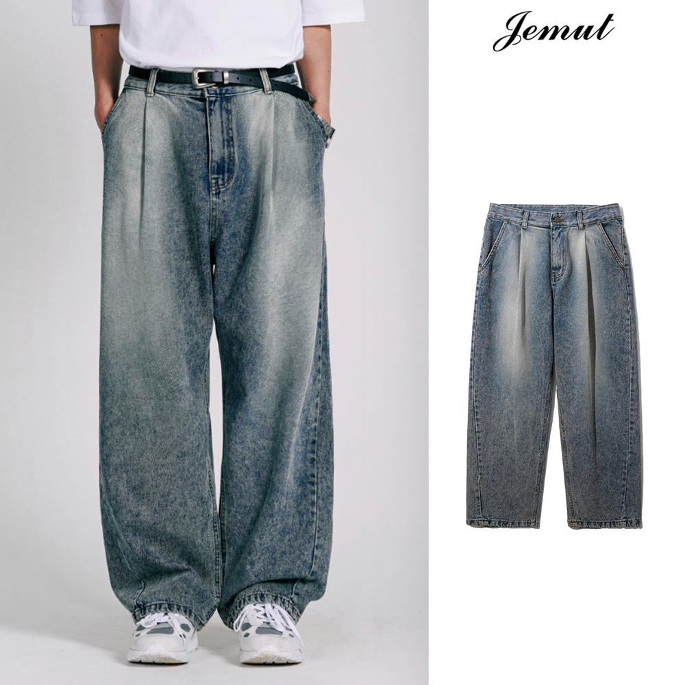 【JEMUT】23SS★ Snow Washing Wide Denim Pants