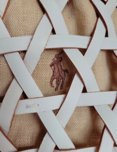 Polo Ralph Lauren編み込みレザーラフィア巾着バケットバッグ