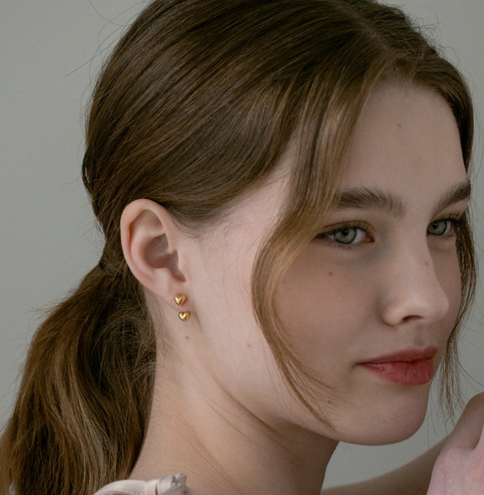 ☆【TATIANA】☆Silver925 Two Heart Ear Jacket Earring.s