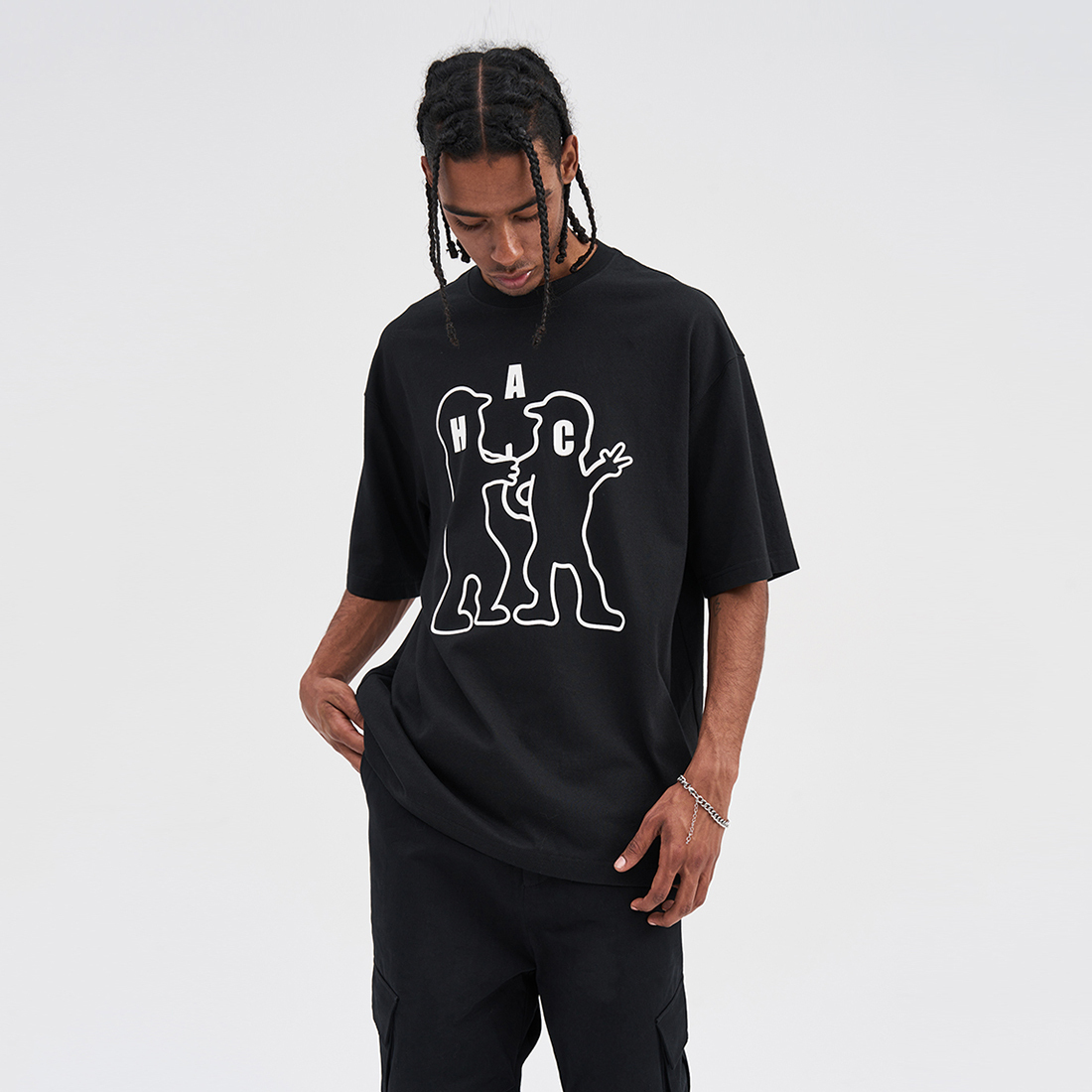 HAC 手描き ロゴ Tシャツ 半袖 シンプル ストリート 男女兼用