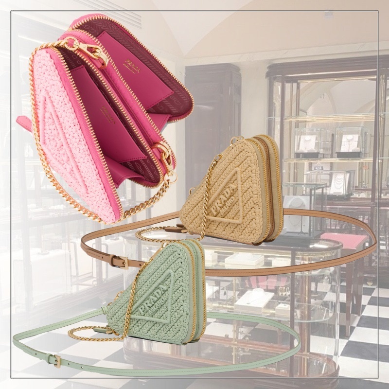 【大人気】PRADA◆ラフィア×レザー ミニポーチ コインケース