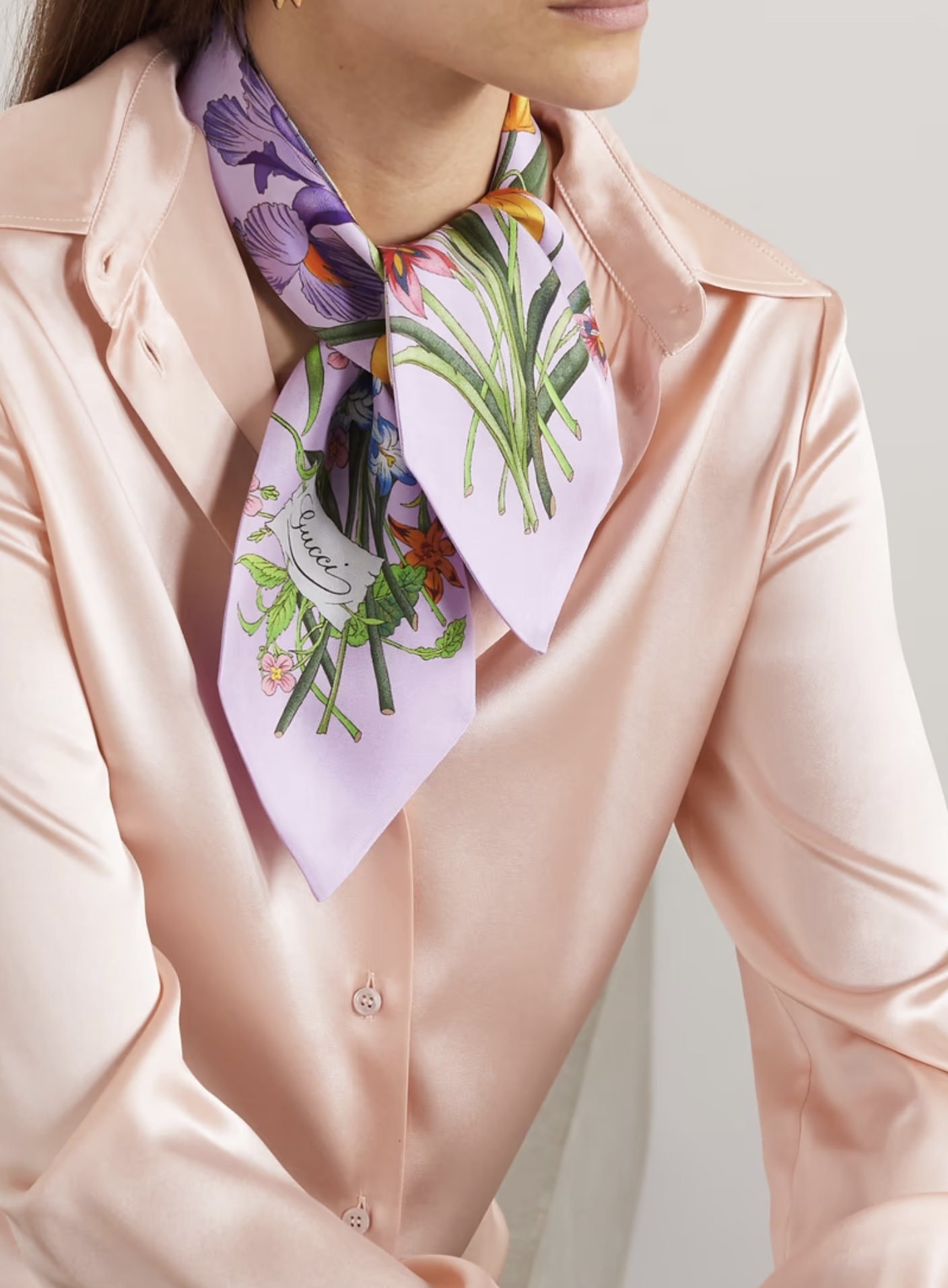 【GUCCI】Petit Fly Flora floral-print silk scarf スカーフ