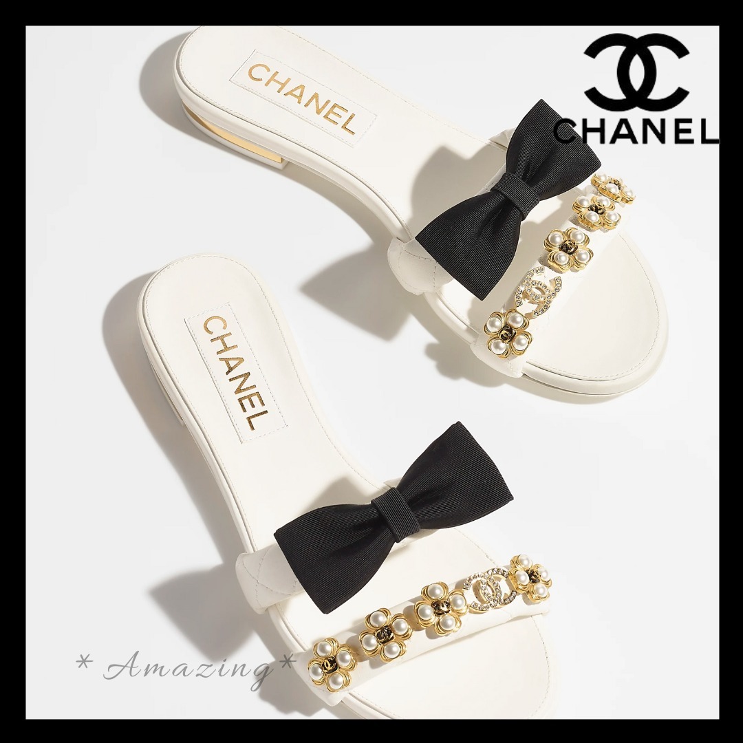【Chanel】完売必死! シャネル ロゴ ミュール ラムスキン リボン