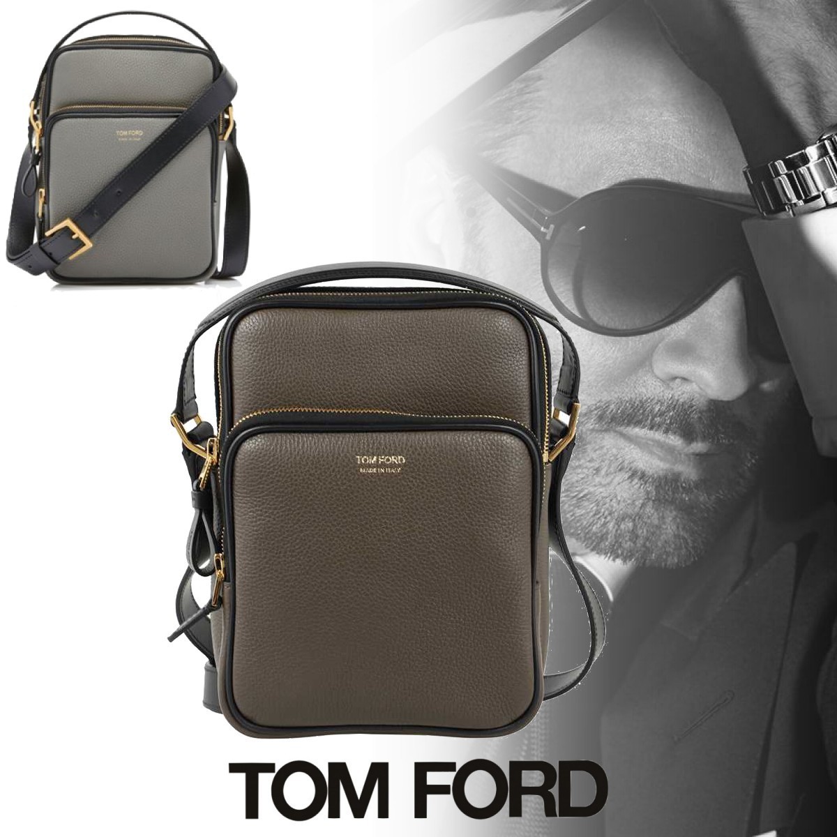 TOM FORD ブランドロゴ カーフレザー メッセンジャーバッグ