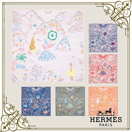 HERMES☆カレ90《春の島》シルクスカーフ おしゃれ ギフトに (HERMES