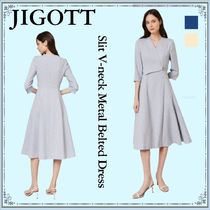 ◆JIGOTT(ジゴット)スリットVネックメタルベルテッドワンピース