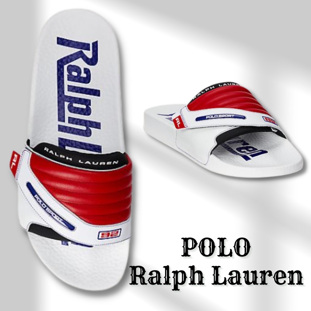 快適【Polo Ralph Lauren】 カラーブロック 革 スライドサンダル