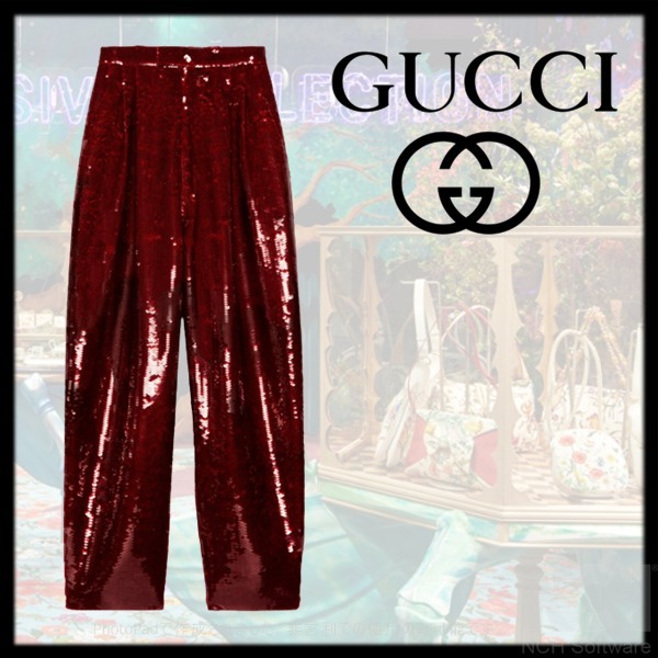 新作【GUCCI】スパンコール付き シルク&ビスコース パンツ