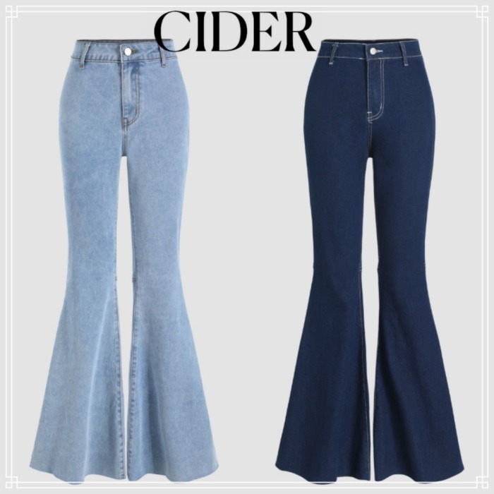【Cider】デニム ソリッド フレア パンツ 2色