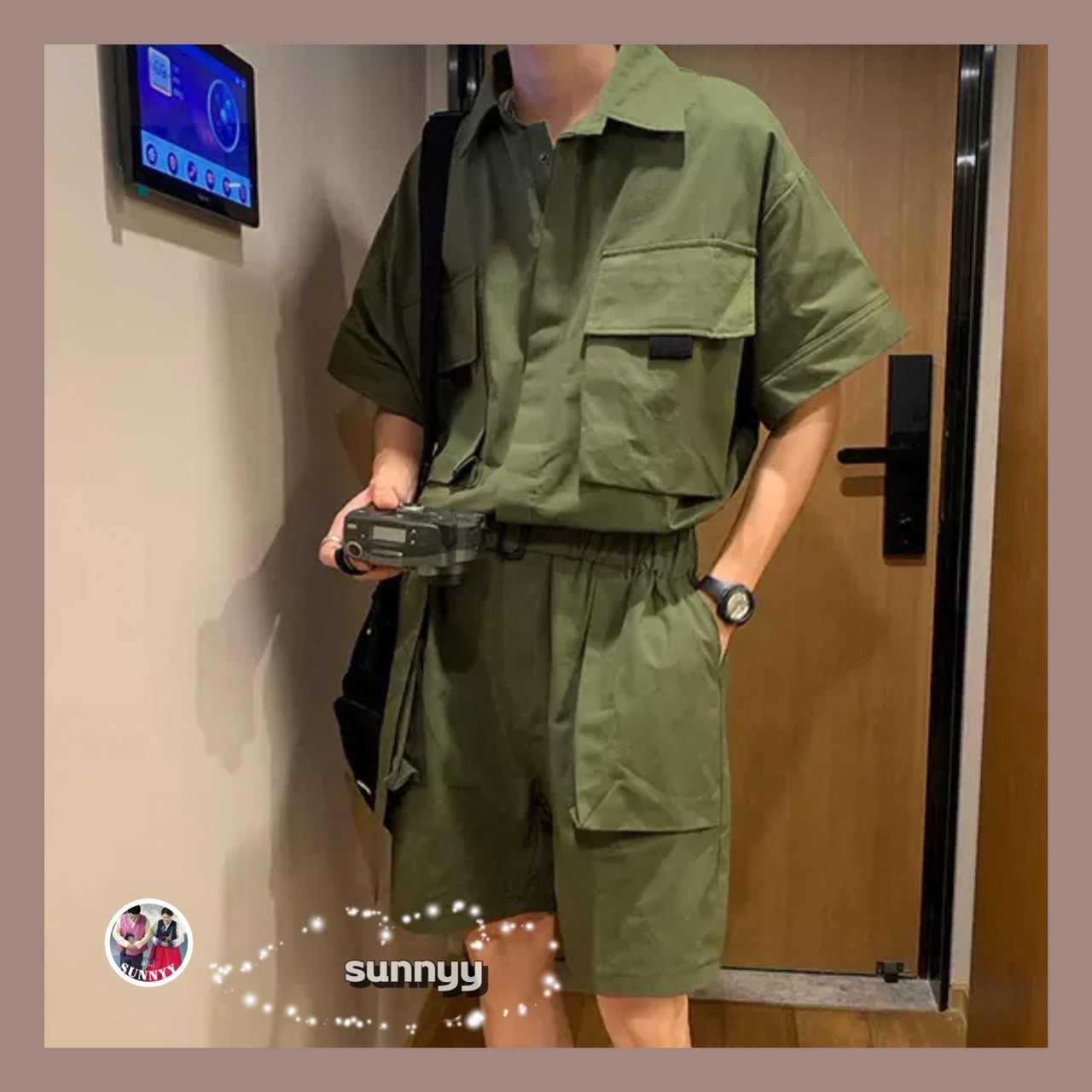 メンズ つなぎ ハーフパンツ 半袖 ドロップショルダー3050706