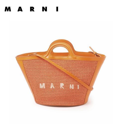 Leather & Raffia☆MARNI☆SMALL TROPICALIA 2wayバッグ CARROT