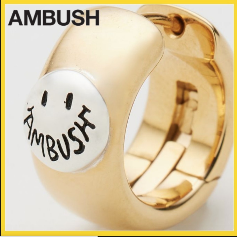 ❤出産祝い❤ AMBUSH ロゴ SMILEY フープ ピアス ゴールド メンズ