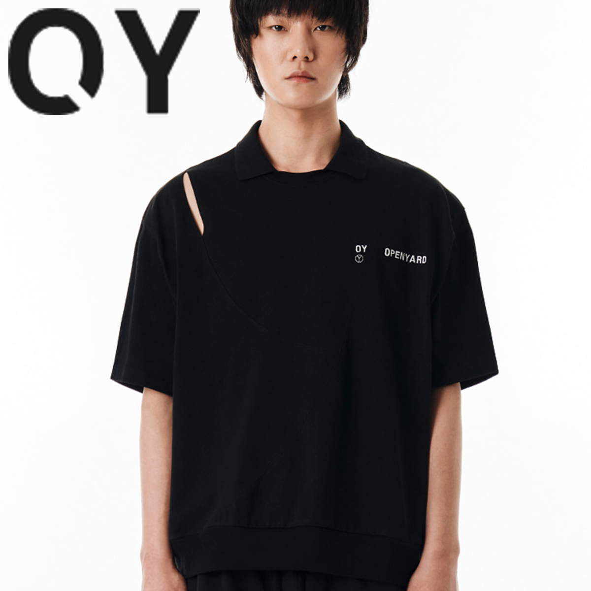 ★OY★CUT-OUT LOGO COLLAR T-BLACK★正規品/韓国直送料込/人気