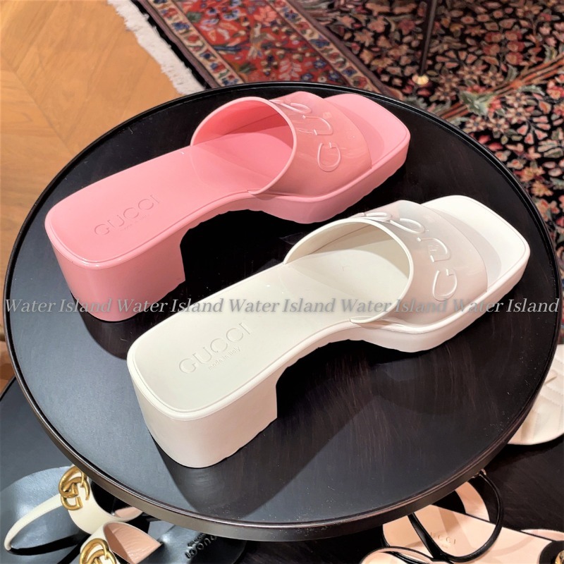 GUCCI 正規品 大理石 ピンク ラバーサンダル ヒール ホワイト 人気商品-