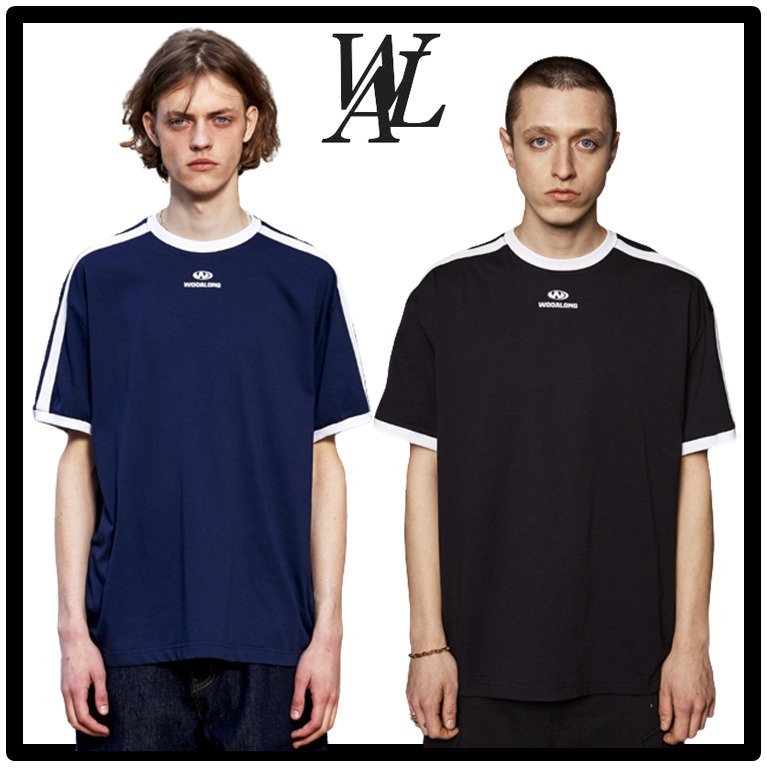 ★送料・関税込★WOOALONG★Track logo cotton contrast T-shirt