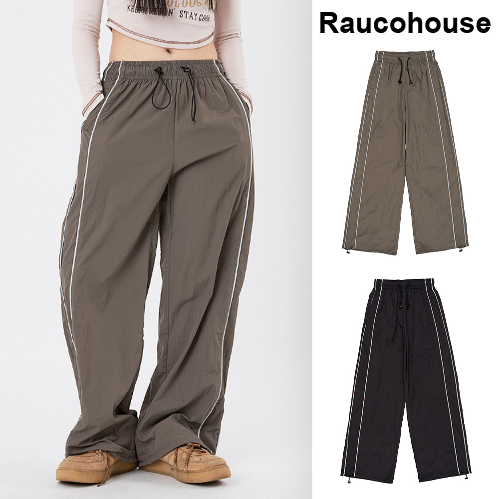 【Raucohouse】Side line wide banding track pants
