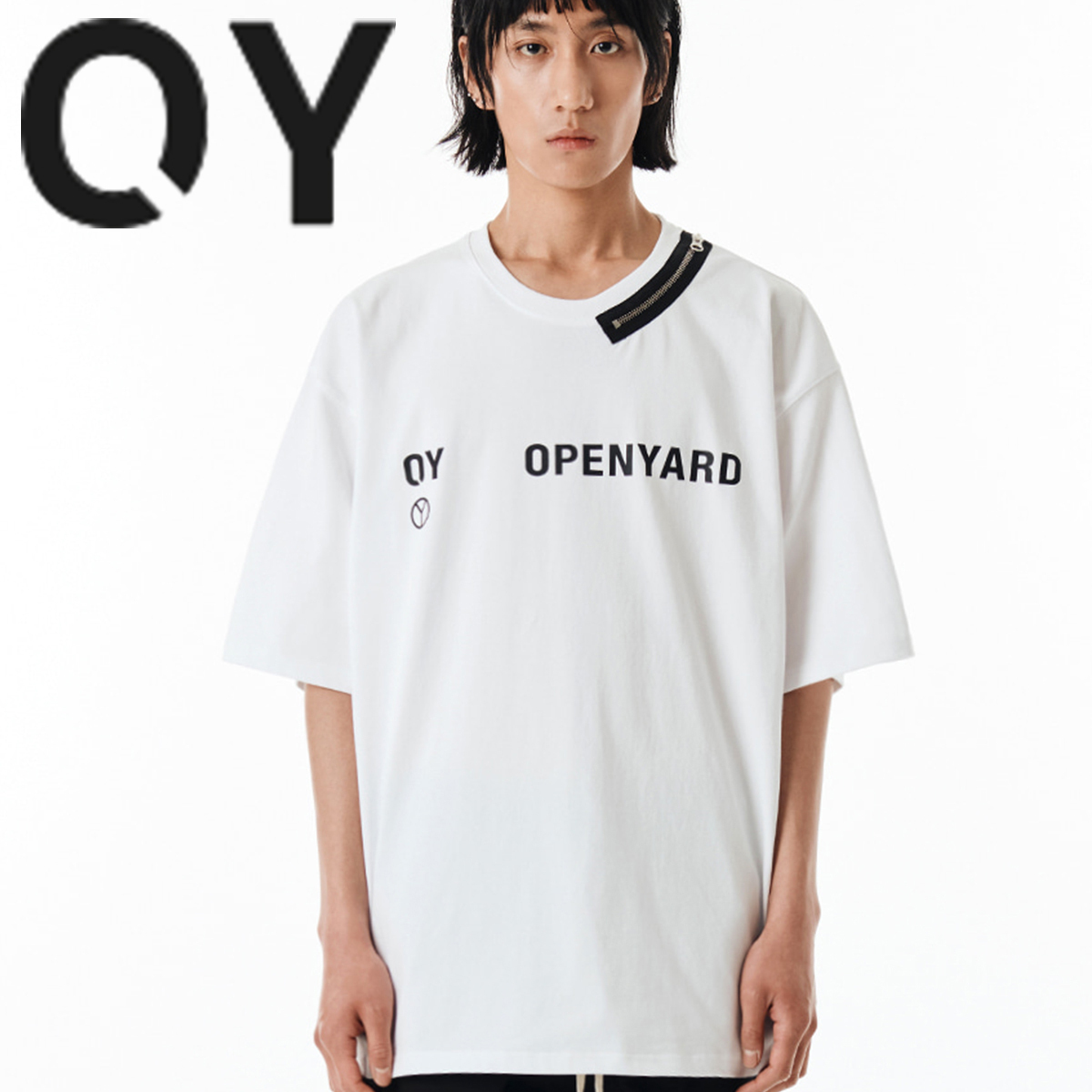 ★OY★ROUND NECK ZIPPER LOGO T-WHITE★正規品/韓国直送料込