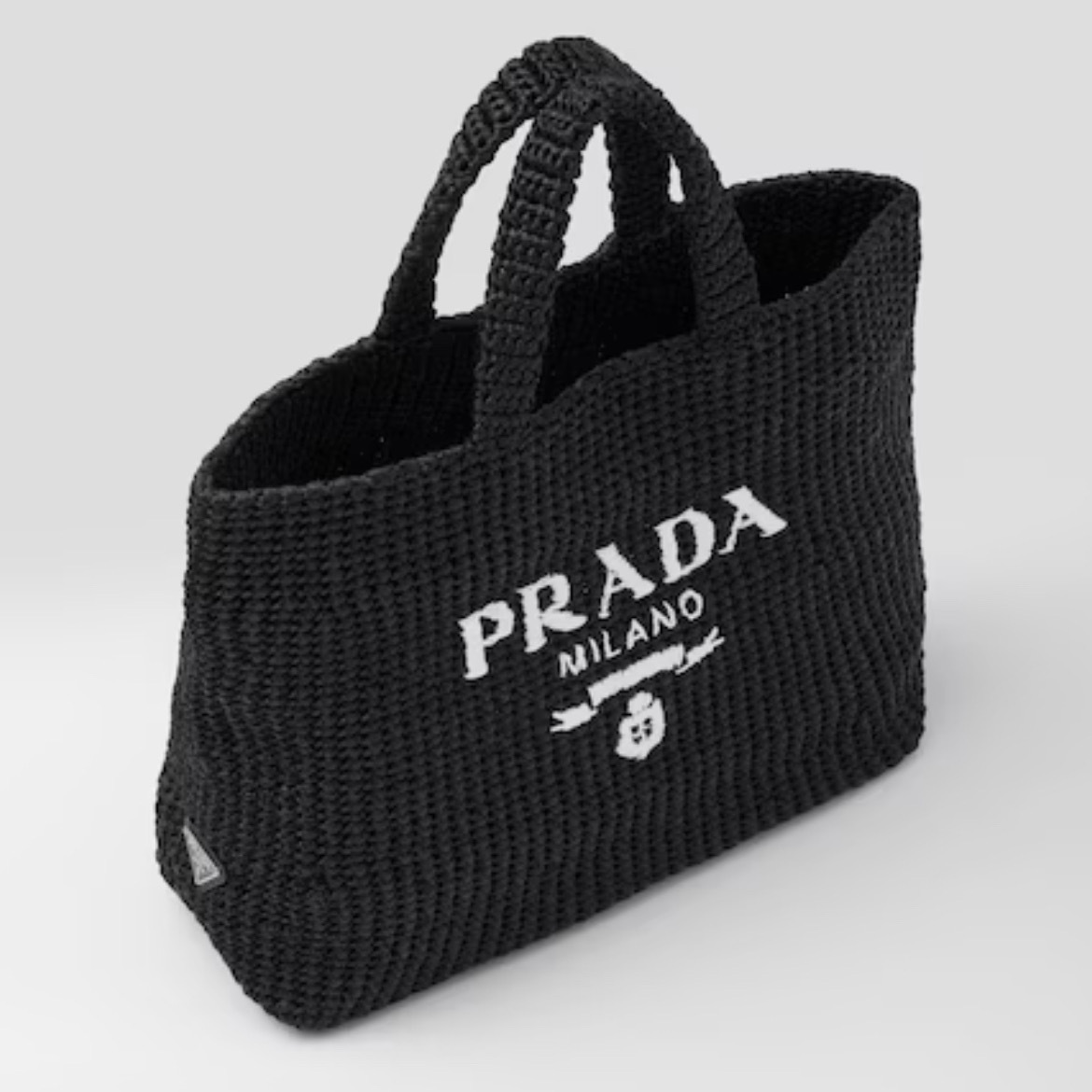 大容量】PRADA◇ラフィア メッシュ編み トートバッグ ロゴ付き