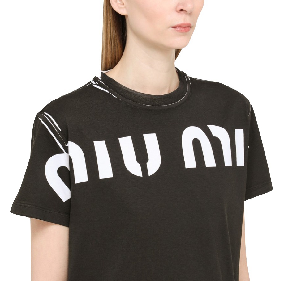 極美品】MIU MIU Tシャツ カットソー 半袖 クロップド 黒猫