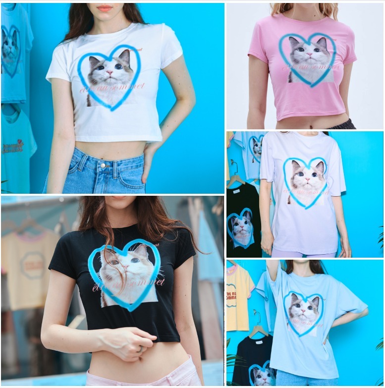 ETRE AU SOMMET☆HEART CAT FACE HALF TEE