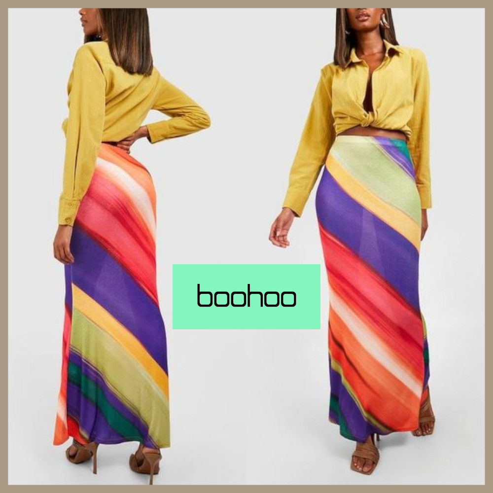 ★boohoo★ マルチ タイダイ スリップ マキシ ロングスカート