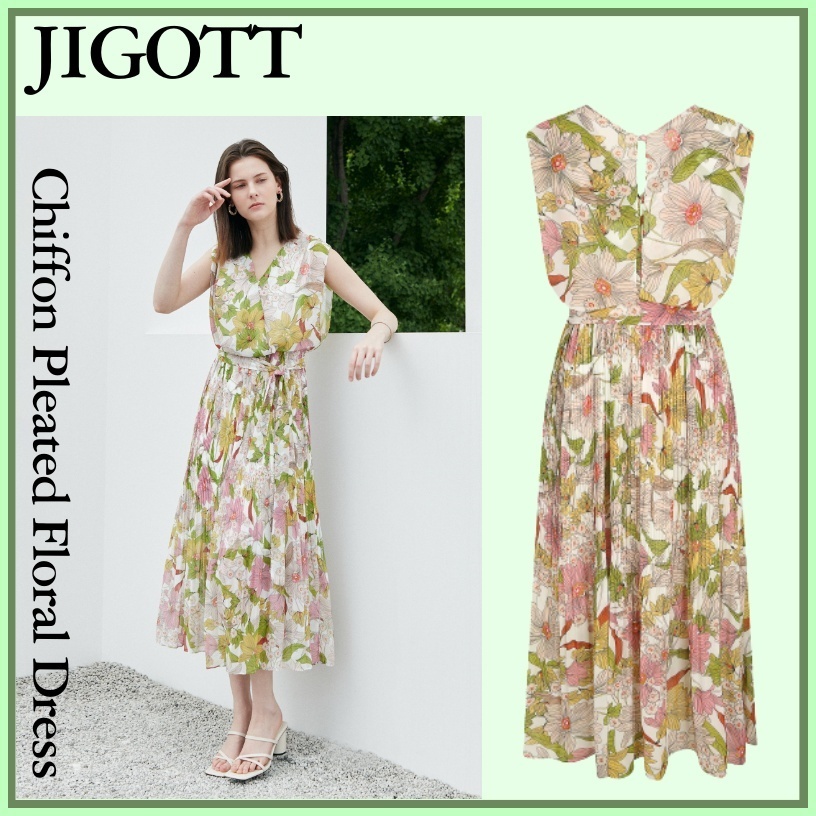 ◆JIGOTTシフォンプリーツフローラルワンピース