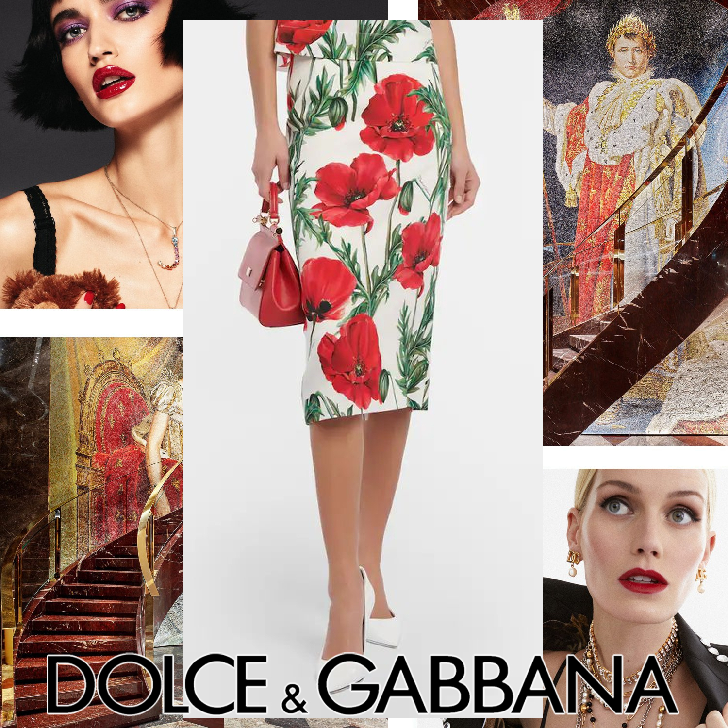 Dolce & Gabbana フラワー シャルムーズスカート ホワイト