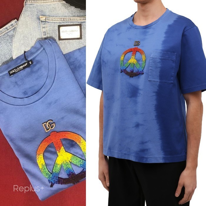 【Dolce&Gabbana】ピースサイン Tシャツ 絞り染め コットン 半袖