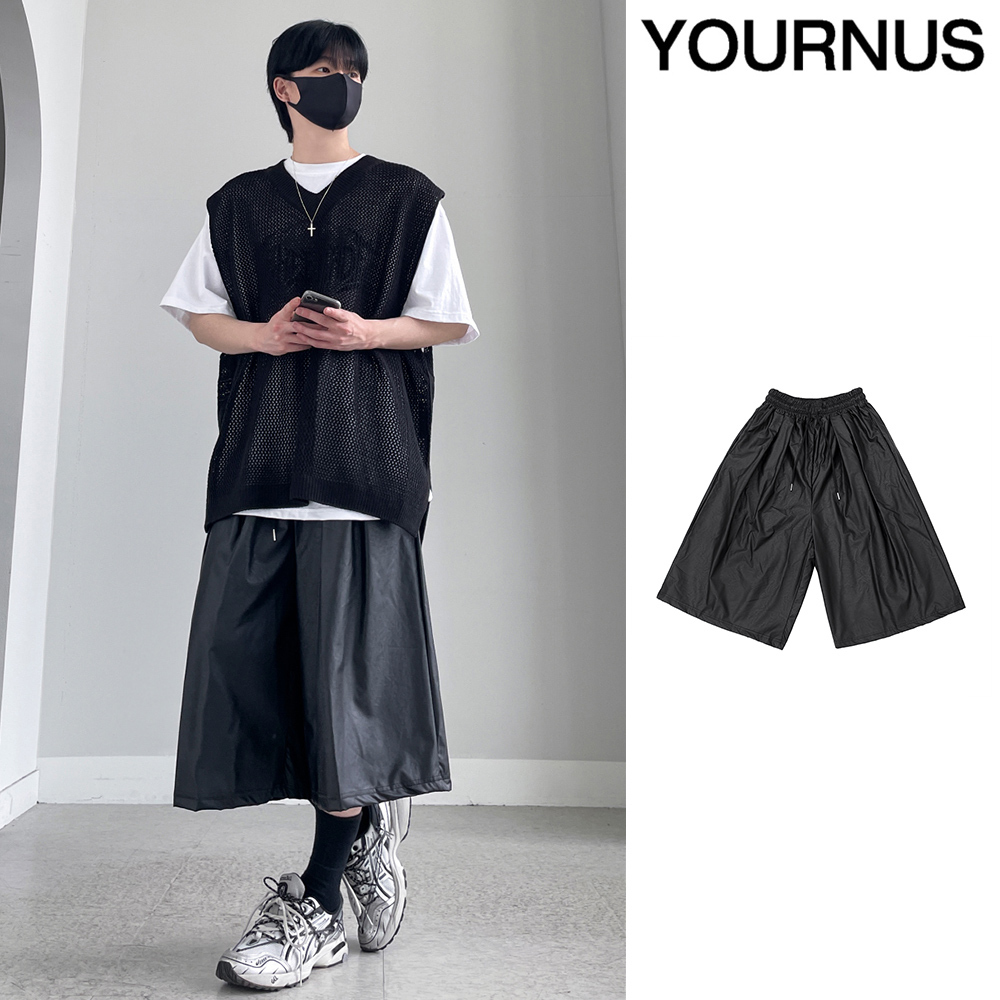 【YOURNUS】Vegan Leather Wide Cropped Pants