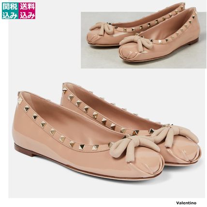 VALENTINO More Flats Studded Plain Leather Elegant Style Flats