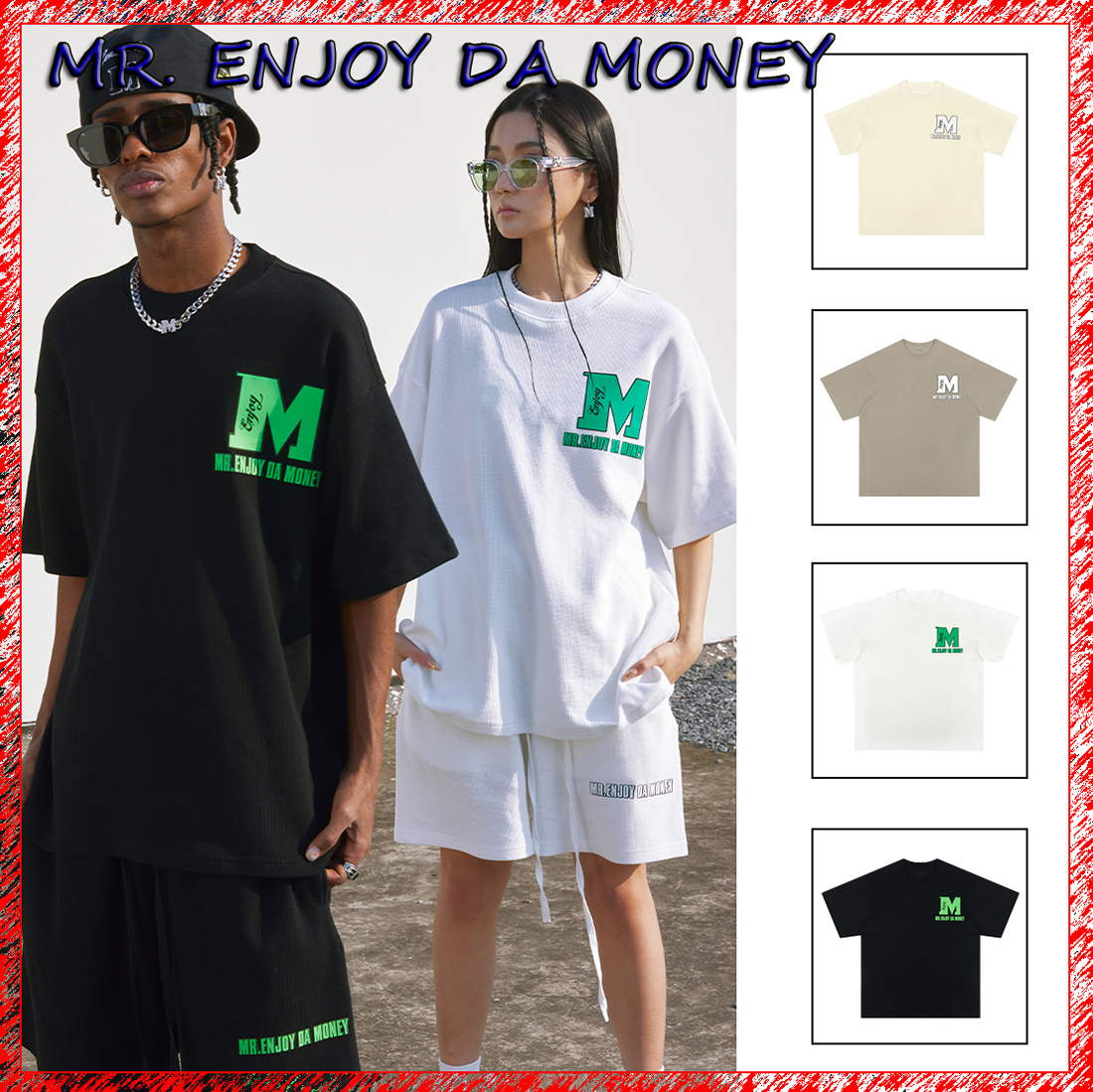 MEDM ワッフル生地 半袖Tシャツ ストリート カジュアル トップス